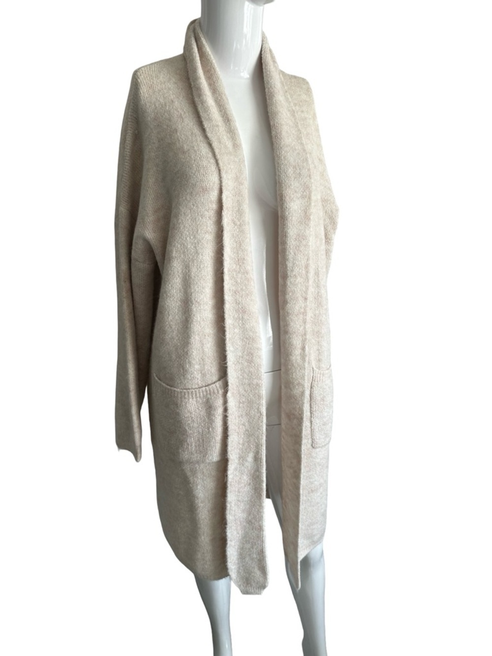 Pink Martini Long Cardigan Sweater XS Neutral Open Front Cozy Knit